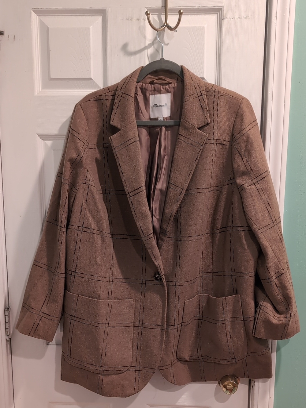Madewell Plaid Taupe Oversized Blazer